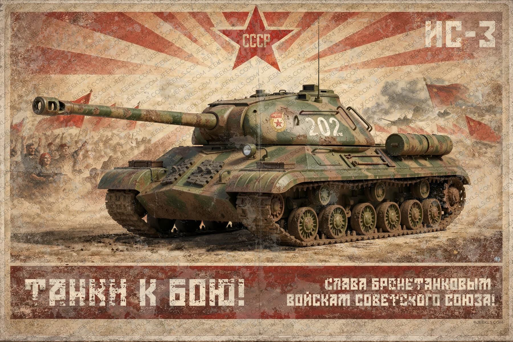 IS-3 Soviet Heavy Tank WWII Red Army Propaganda Poster Digital Edition PDF 2 IS-3 Soviet heavy tank WWII propaganda poster vintage illustration - pike nose armor Berlin 1945 art print