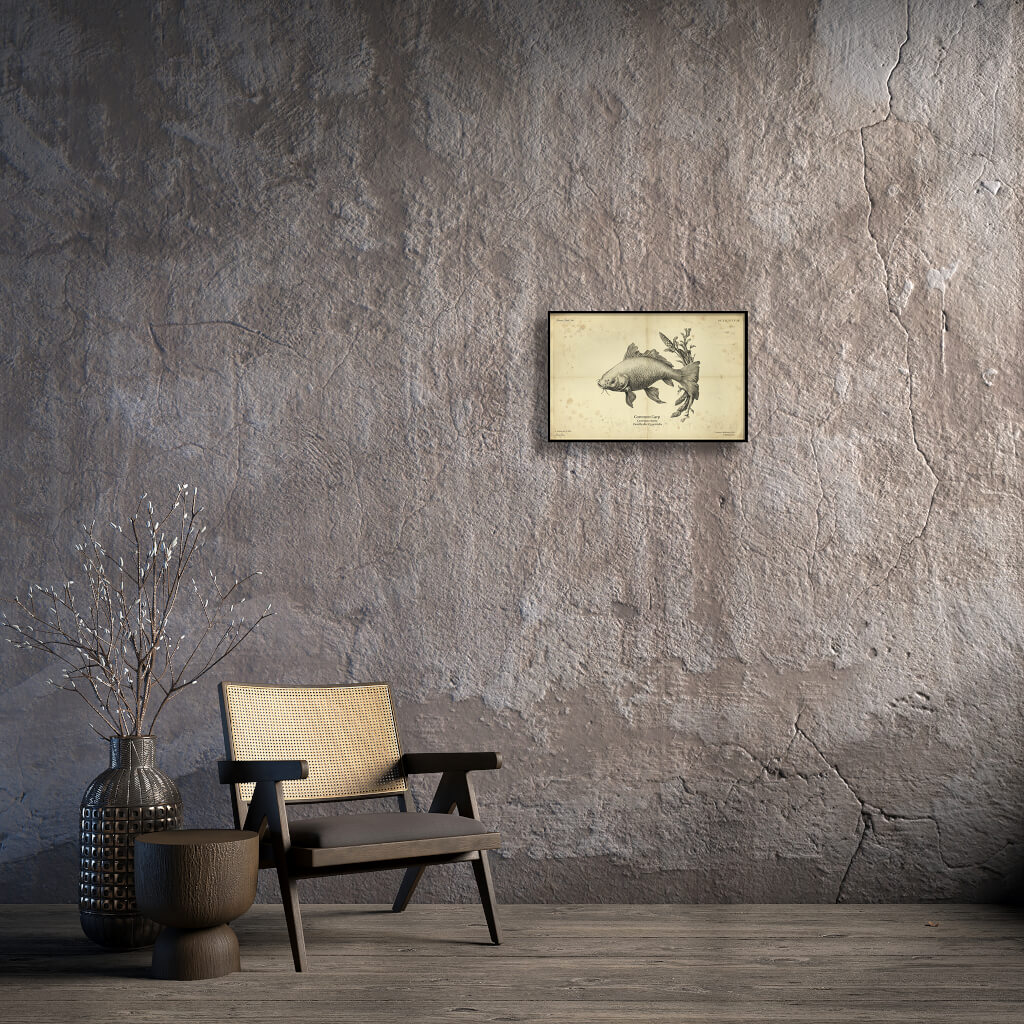 Vintage Carp Fish Illustration - Antique Marine Biology Print - Nautical Wall Art - Retro Freshwater Fish Poster 2 Vintage scientific illustration of a Common Carp on an aged parchment background